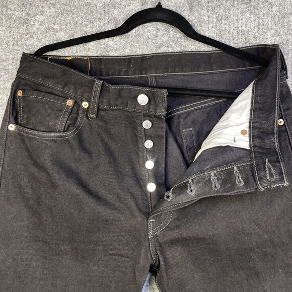 Levis 501 Jeans 34x30 Black Straight Leg Button Fly American Denim Grunge Dark - Picture 2 of 12